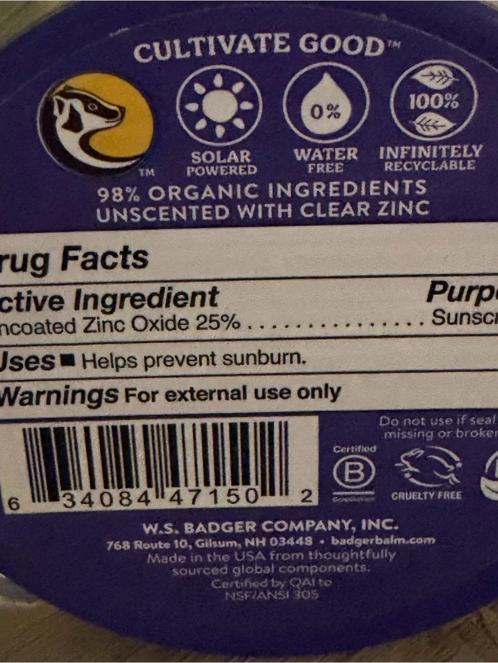 Badger SPF 50 Adventure Sport Mineral Sunscreen with clear zinc NEW SEALED 7/28